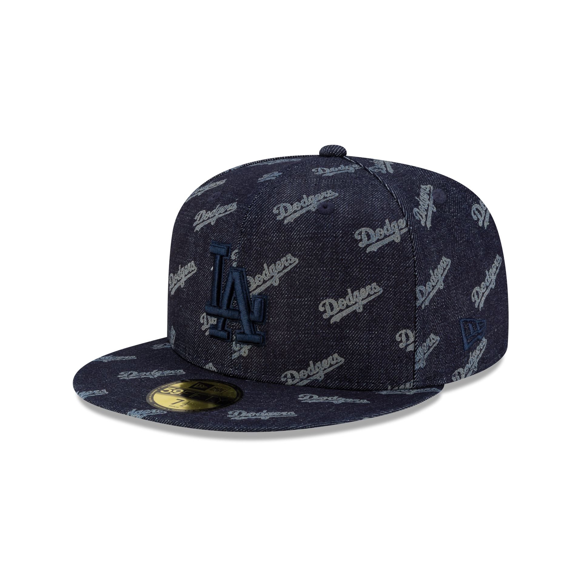 14737576_59FIFTY_JAPANFW25_LOSDOD_BLACK_3QL Los Angeles Dodgers Laser Burn Out Navy 59FIFTY Fitted Hat - Image 1