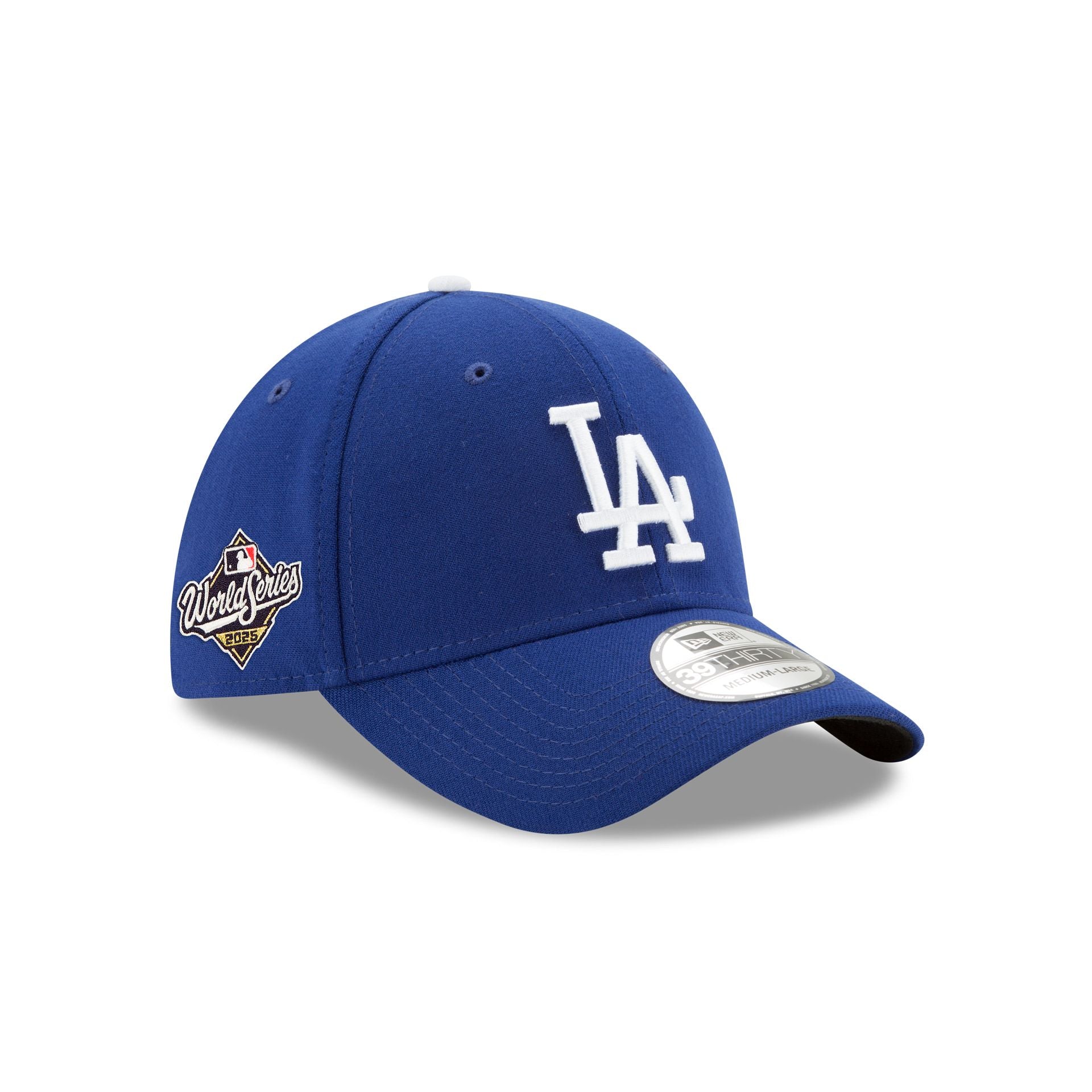 14941134_39THIRTY_MLB_GM_WS_SP25_LOSDOD_OTC_3QR Los Angeles Dodgers 2025 World Series Side Patch 39THIRTY Stretch Fit Hat - Image 1