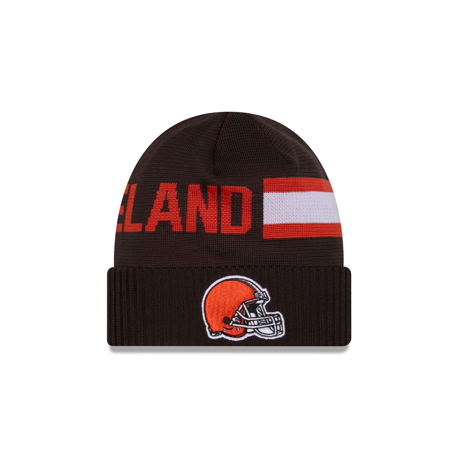 60549148_KNIT_NFL24SLTCHKNT_CLEBRO_OTC_F Cleveland Browns 2024 Cold Weather Tech Knit Beanie - Image 1