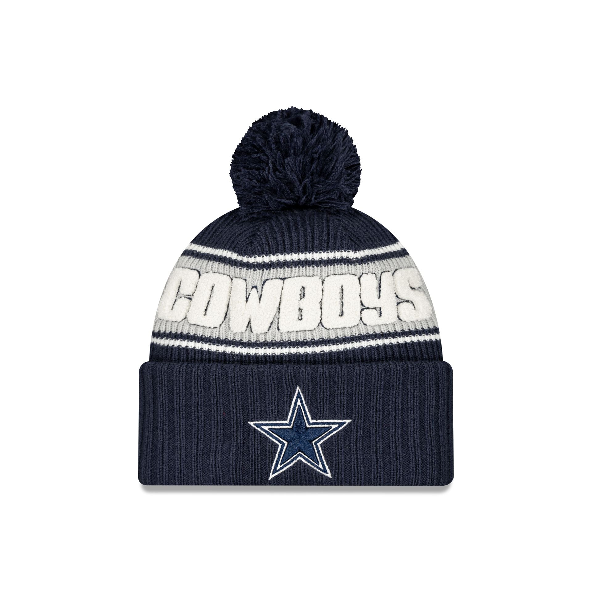 60549501_60549432_KNIT_NFL24SL_DALCOW_OTC_F_bcf9b47a-be08-46c7-81d3-c8ac885408a1-1 Dallas Cowboys 2024 Cold Weather Kids Pom Knit Hat - Image 1
