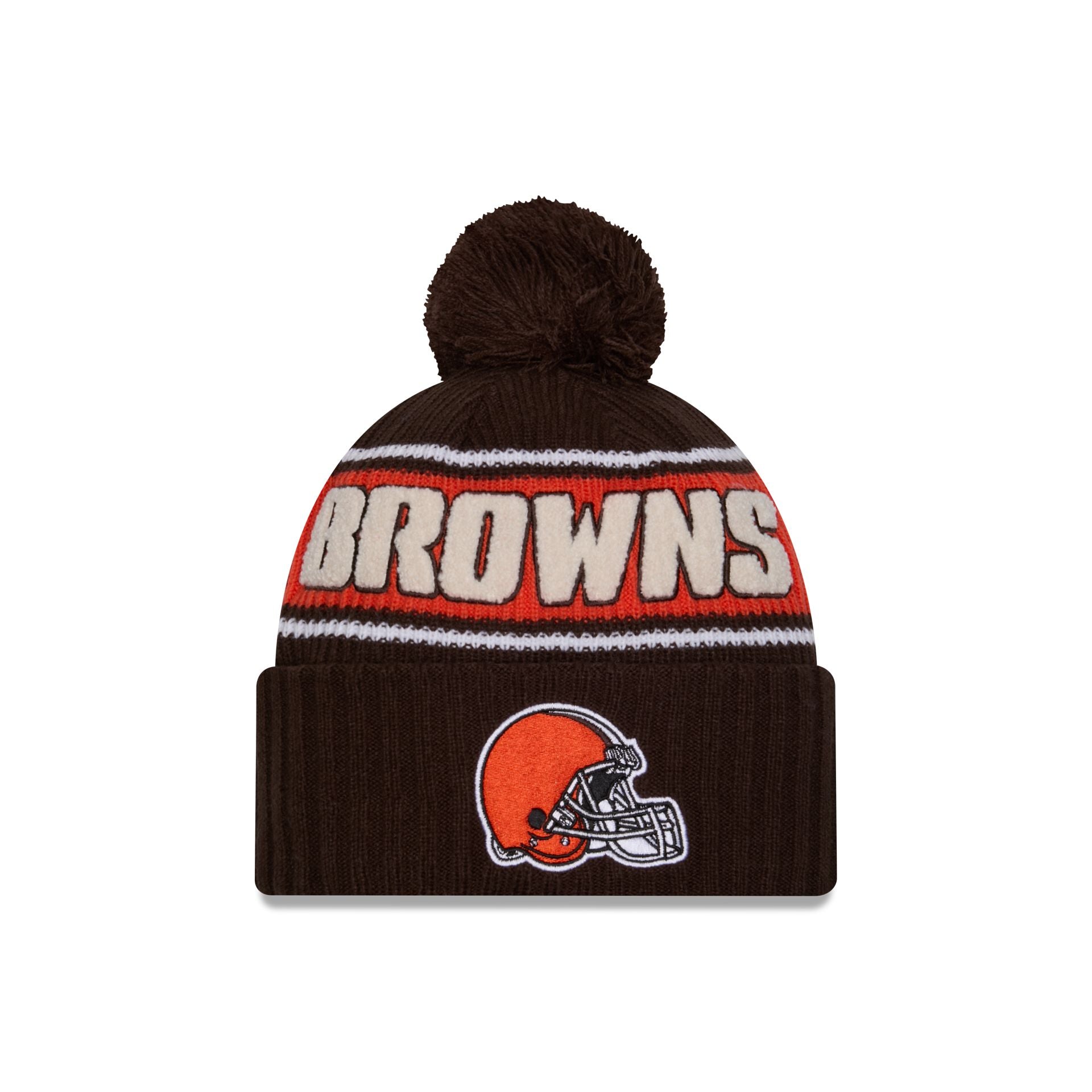 60549502_60549433_KNIT_NFL24SLSPTKNT_CLEBRO_OTC_F Cleveland Browns 2024 Cold Weather Sport Pom Knit Hat - Image 1