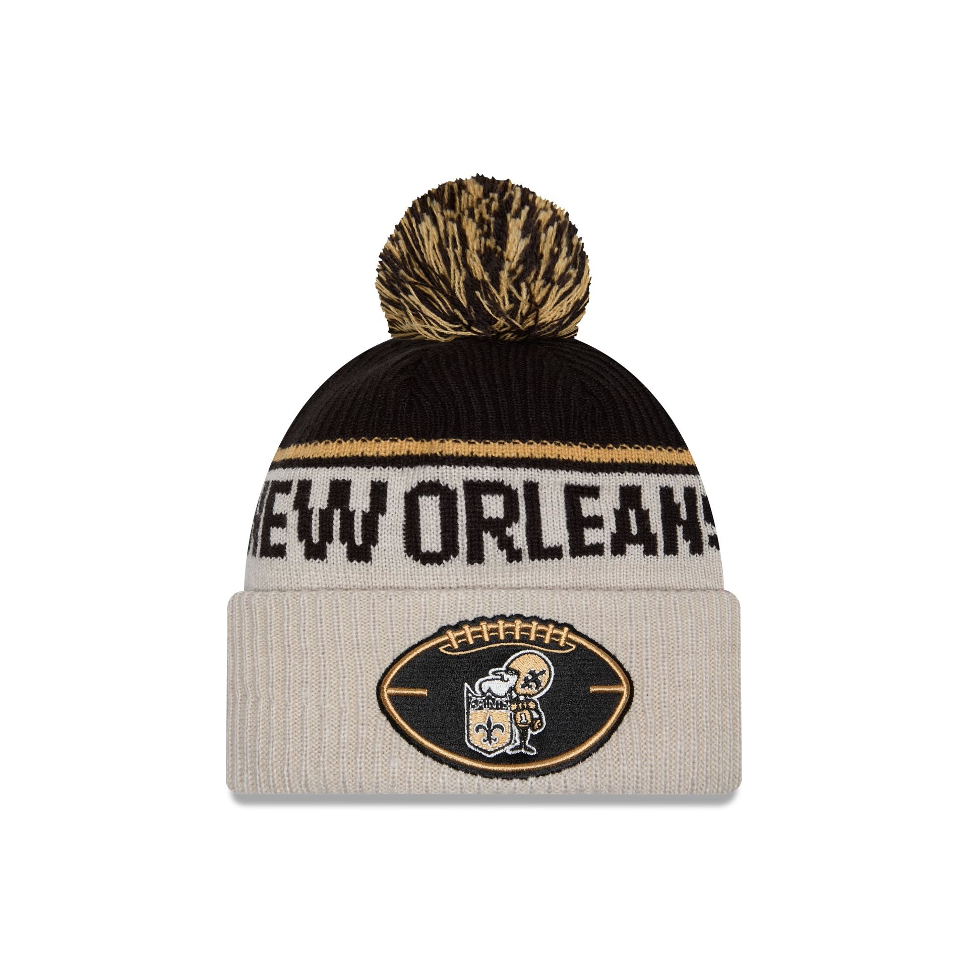60549548_KNIT_NFL24SLHISSPRTKNTNEOSAICCSTNOTC_NEOSAI_OTC_F-1 New Orleans Saints 2024 Cold Weather Historic Pom Knit Hat - Image 1