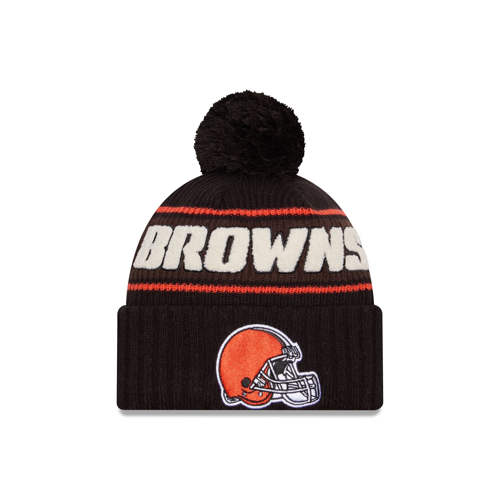 60549613_KNIT_NFL24SLSPTKNTCUS_CLEBRO_BLK_F Cleveland Browns 2024 Cold Weather Black Pom Knit Hat - Image 1
