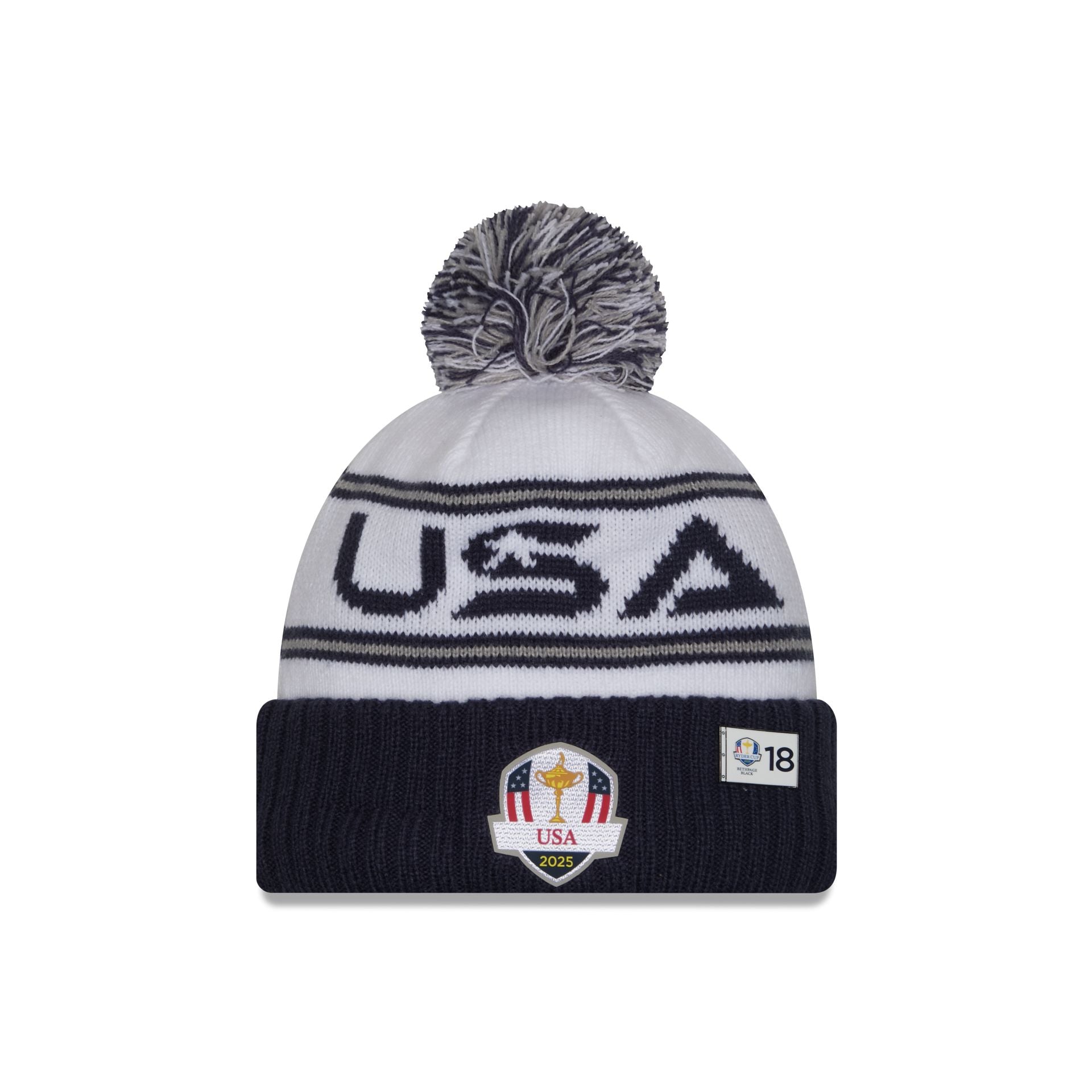 60673128_KNIT_RYDCUP25SUNPOMKNIT_PGARYD20_OTC_F 2025 Ryder Cup Team USA White Pom Knit Hat - Image 1