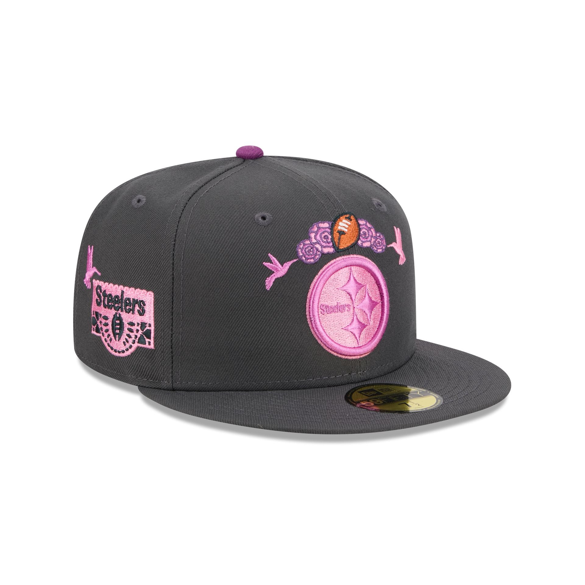 60675090_59FIFTY_5950DIADEMUERTOSPITSTEGRH_PITSTE_GRH_3QR Pittsburgh Steelers Day of the Dead Graphite 59FIFTY Fitted Hat - Image 1