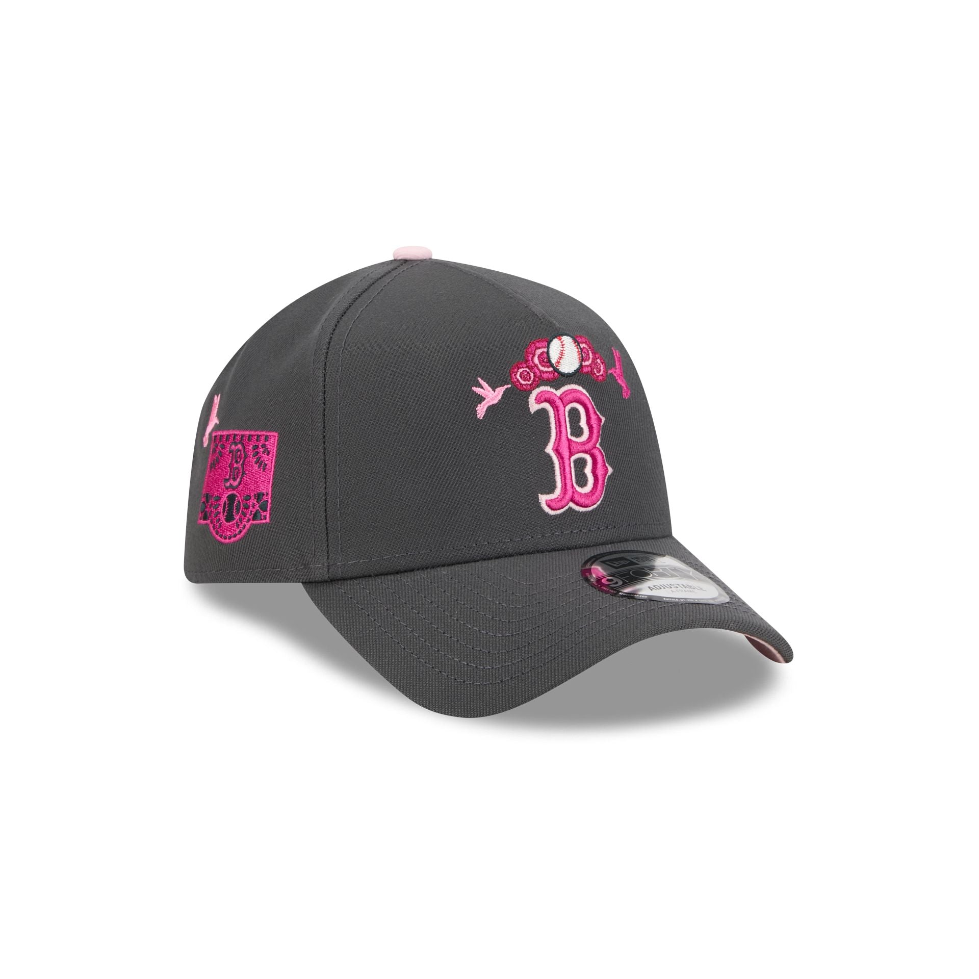 60675112_9FORTYAF_940AFDIADEMUERTOSBOSREDGRH_BOSRED_GRH_3QR Boston Red Sox Day of the Dead Graphite 9FORTY A-Frame Snapback Hat - Image 1