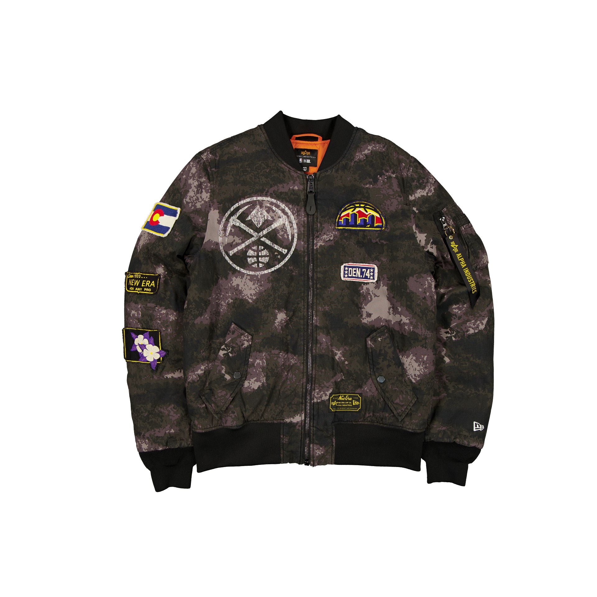 60684568_JACKET_ALPHA25_ECOMEXC_DENNUG_20_GRAY_F Alpha Industries x Denver Nuggets Black Camo MA-1 Bomber Jacket - Image 1