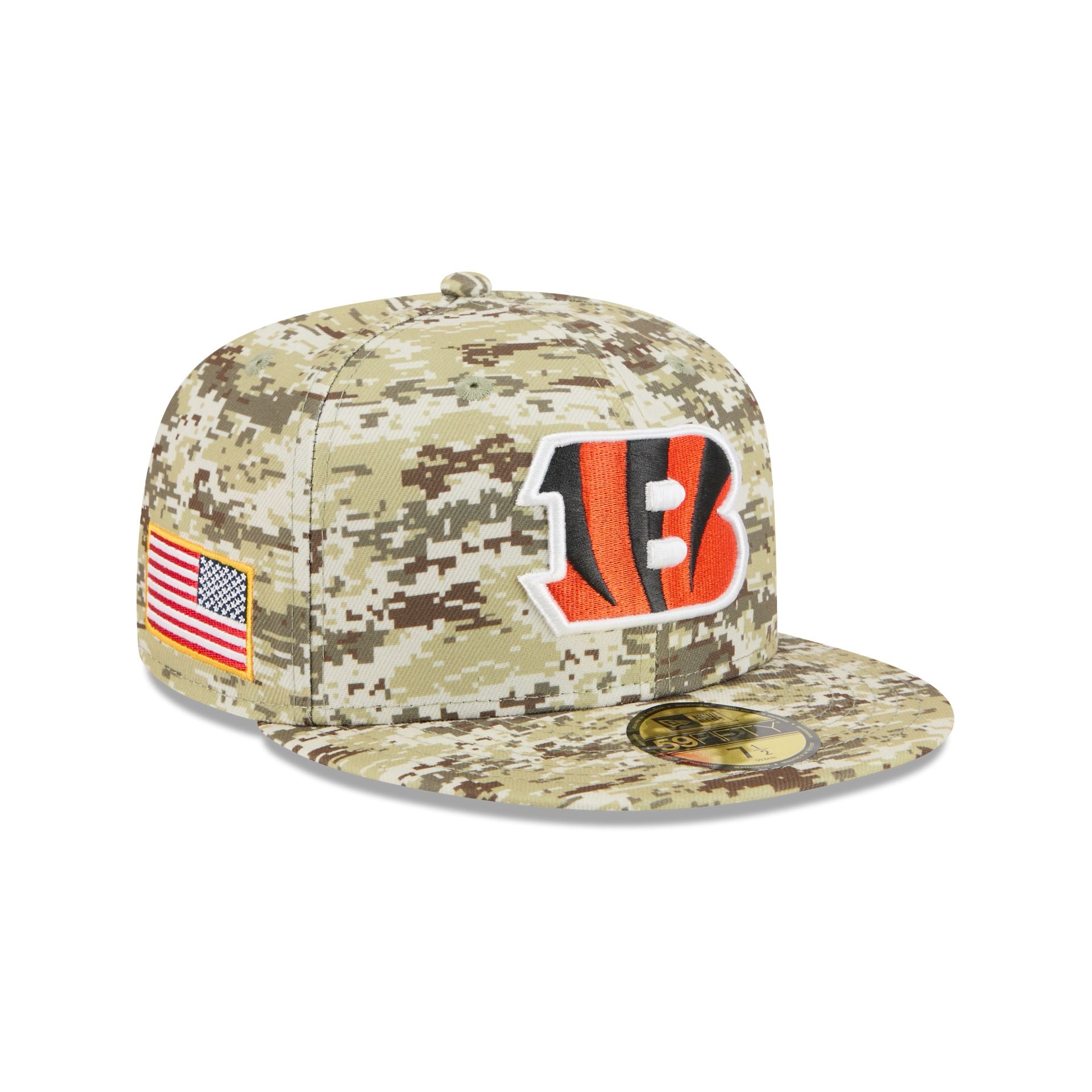 60770483_59FIFTY_NFL25STSFP29757_CINBEN_DES_3QR Cincinnati Bengals 2025 Salute to Service Fan Gear 59FIFTY Fitted Hat - Image 1