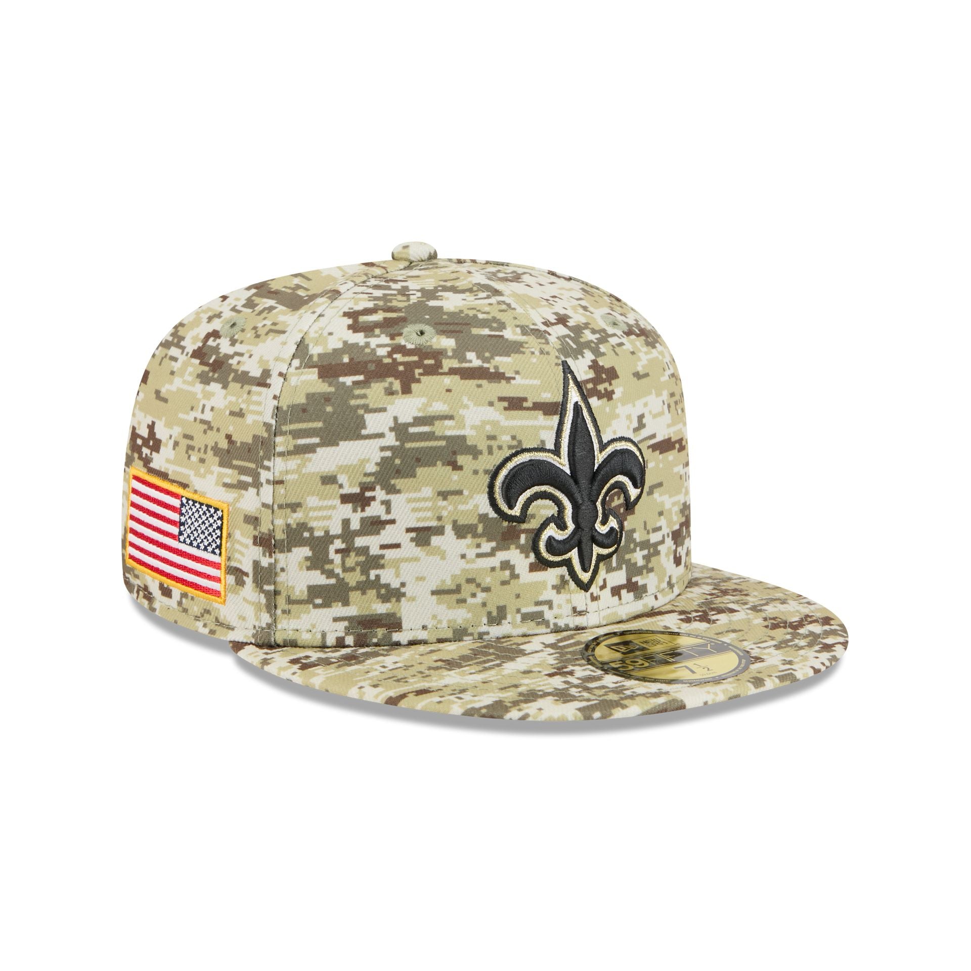 60770489_59FIFTY_NFL25STSFP29757_NEOSAI_DES_3QR New Orleans Saints 2025 Salute to Service Fan Gear 59FIFTY Fitted Hat - Image 1