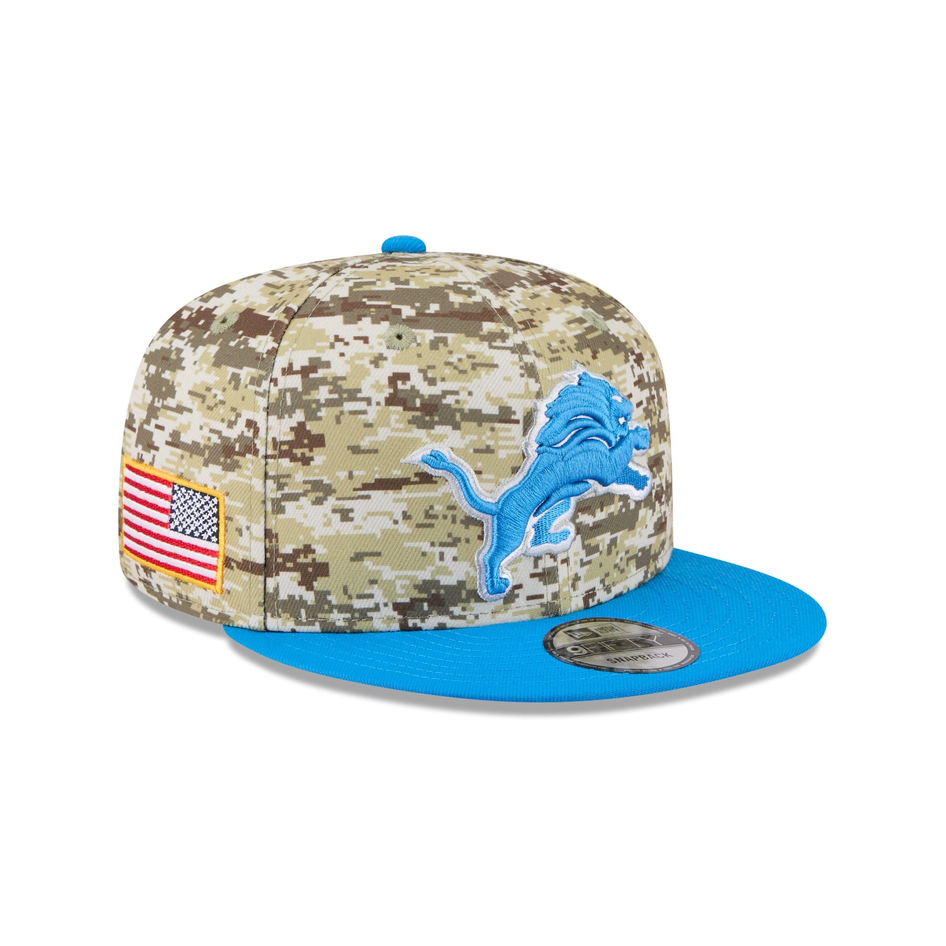60770648_9FIFTY_NFL25STSFP29814_DETLIO_OTC_3QR Detroit Lions 2025 Salute to Service Fan Gear 9FIFTY Snapback Hat - Image 1