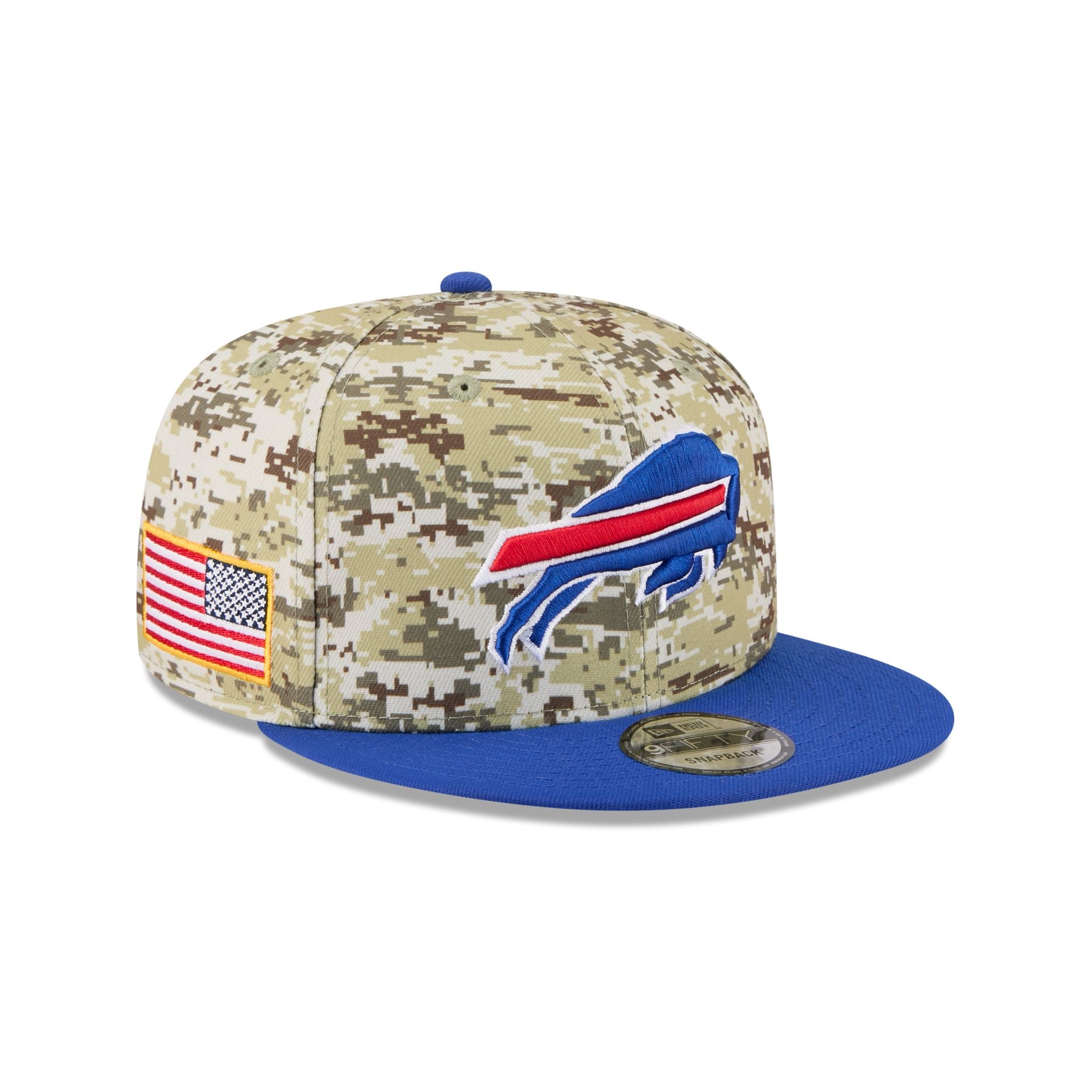 60770650_9FIFTY_NFL25STSFP29814_BUFBIL_OTC_3QR Buffalo Bills 2025 Salute to Service Fan Gear 9FIFTY Snapback Hat - Image 1