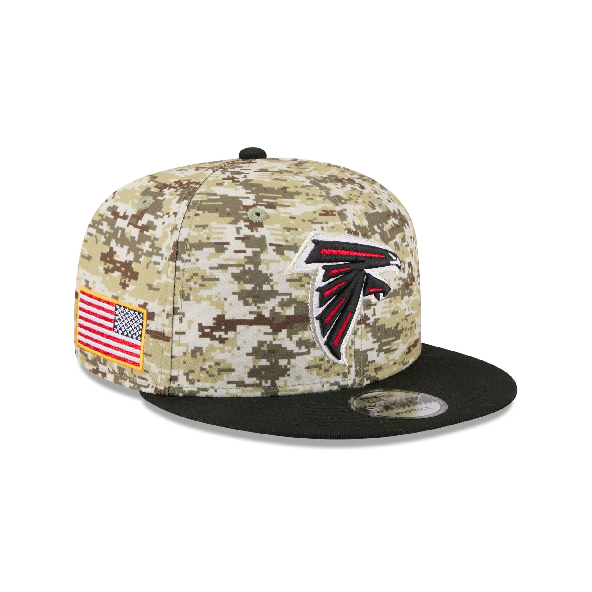 60770654_9FIFTY_NFL25STSFP29814_ATLFAL_OTC_3QR Atlanta Falcons 2025 Salute to Service Fan Gear 9FIFTY Snapback Hat - Image 1