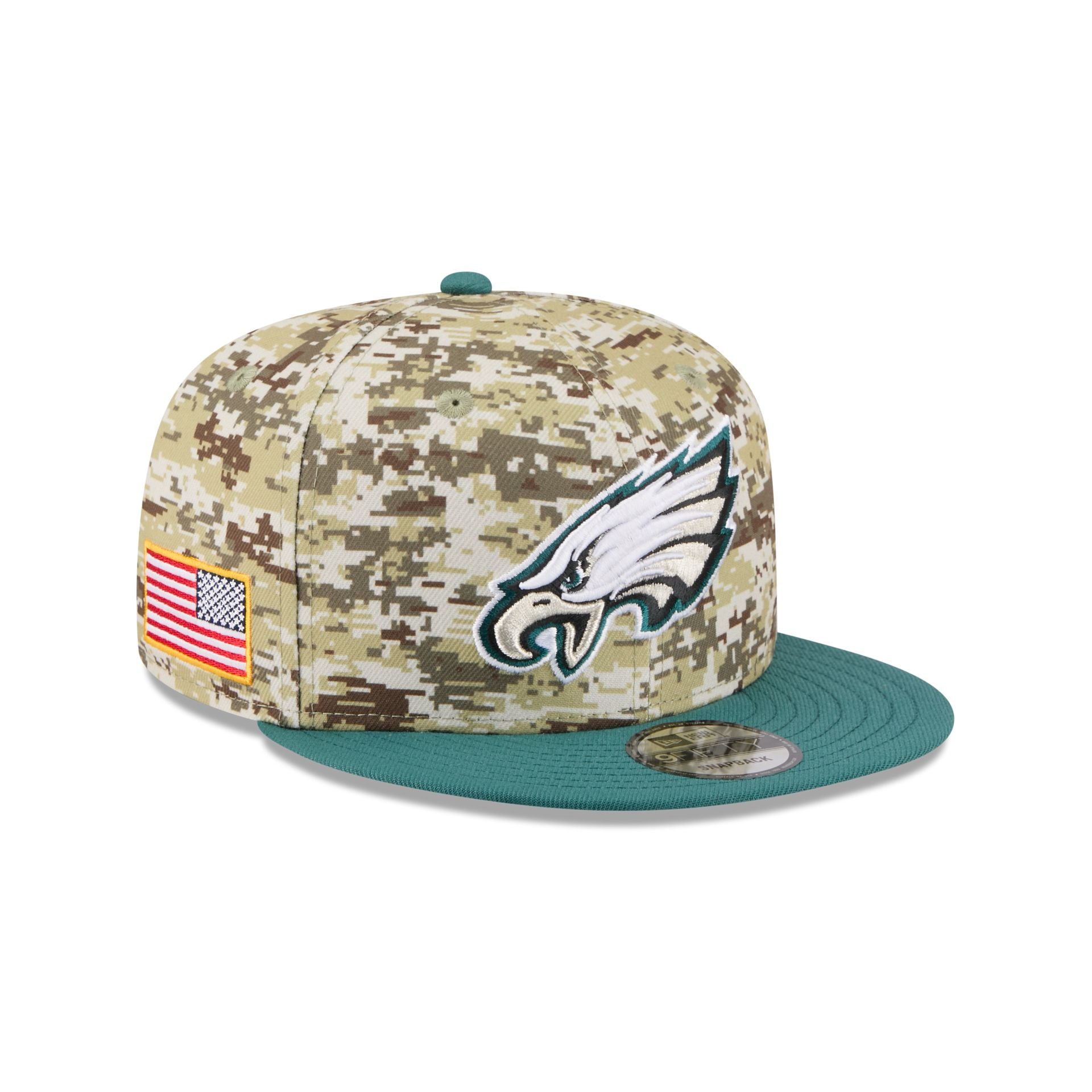 60770661_9FIFTY_NFL25STSFP29814_PHIEAG_OTC_3QR Philadelphia Eagles 2025 Salute to Service Fan Gear 9FIFTY Snapback Hat - Image 1