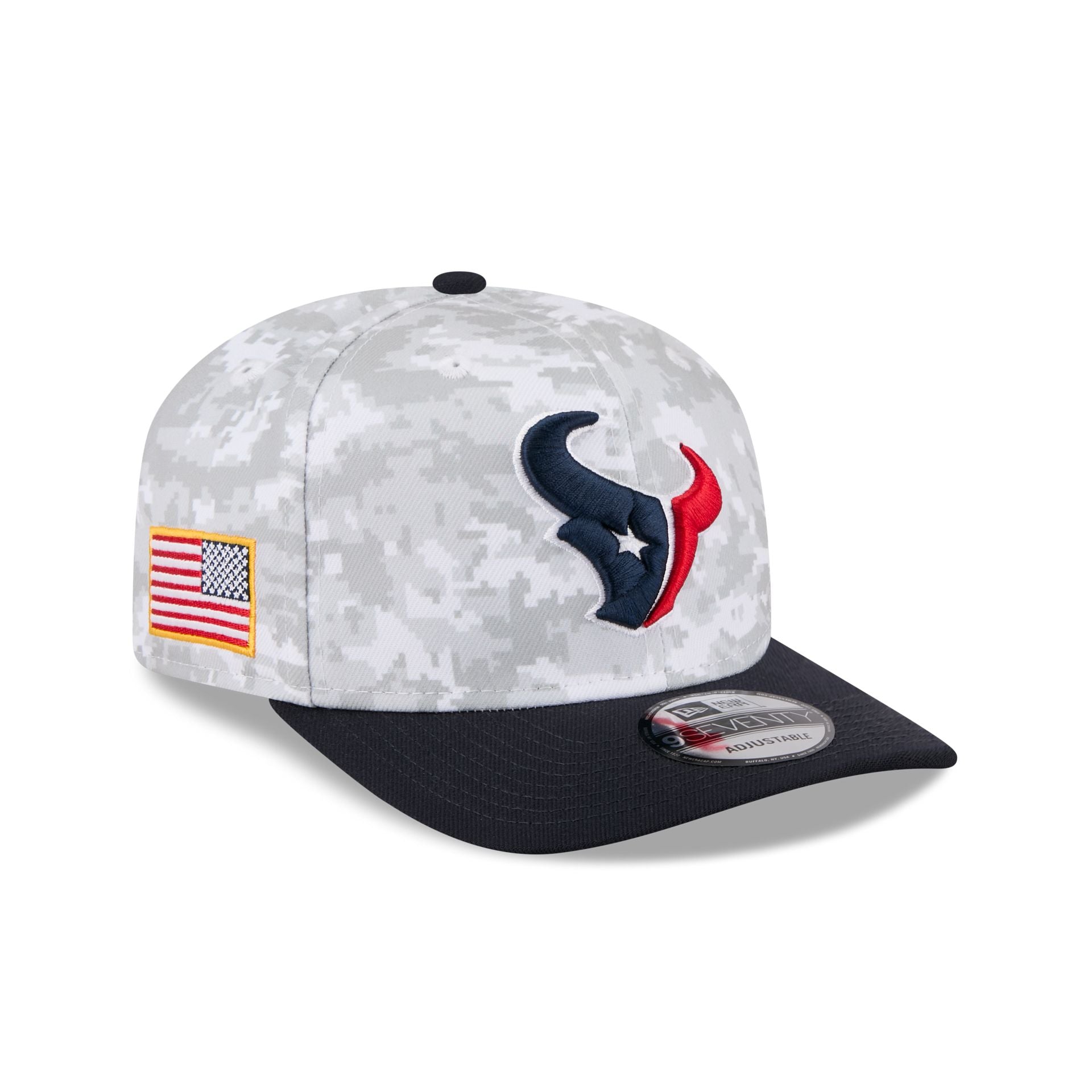 60770750_970_NFL25STSFP29819_HOUTEX_OTC_3QR Houston Texans 2025 Salute to Service Fan Gear 9SEVENTY Stretch-Snap Hat - Image 1