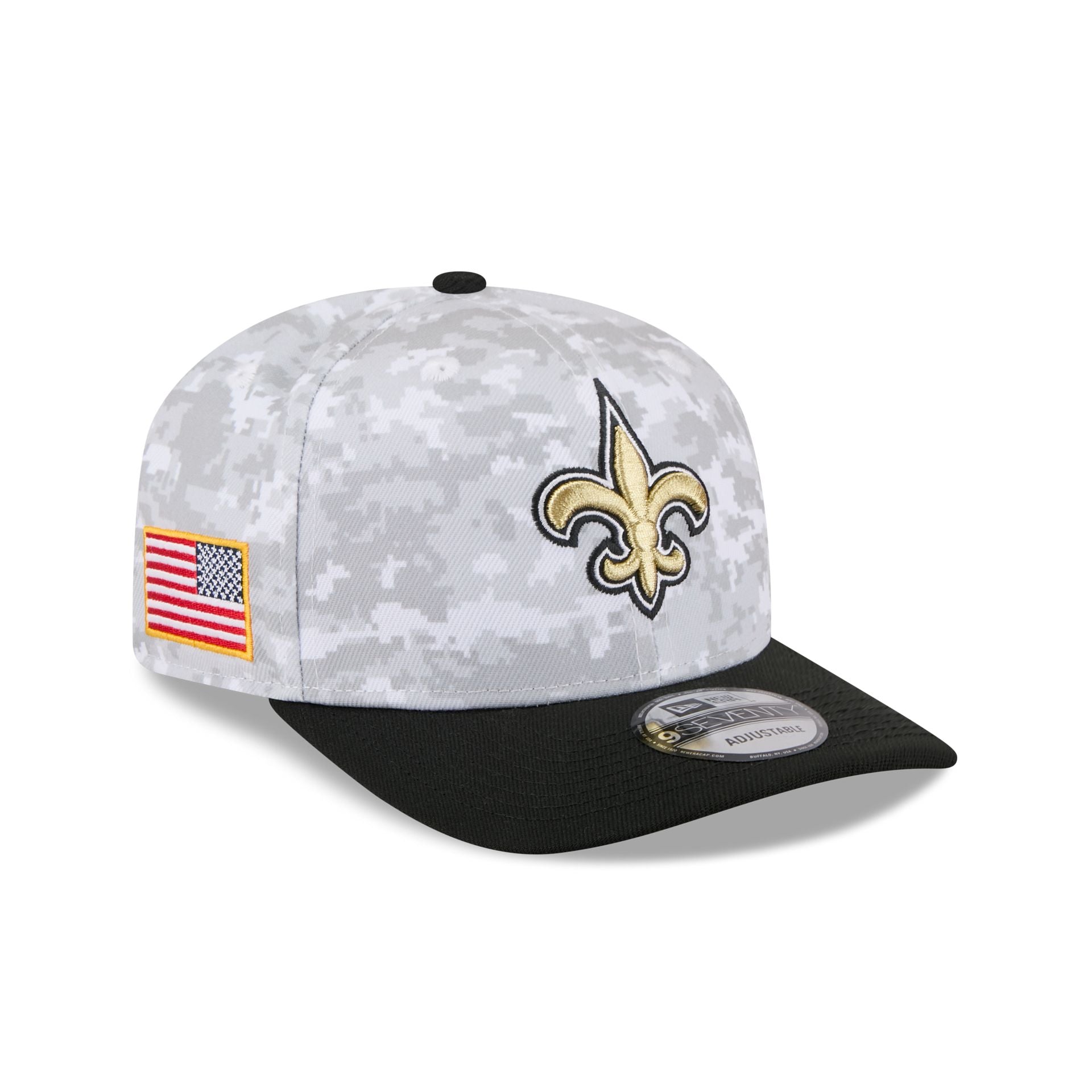 60770763_970_NFL25STSFP29819_NEOSAI_OTC_3QR New Orleans Saints 2025 Salute to Service Fan Gear 9SEVENTY Stretch-Snap Hat - Image 1