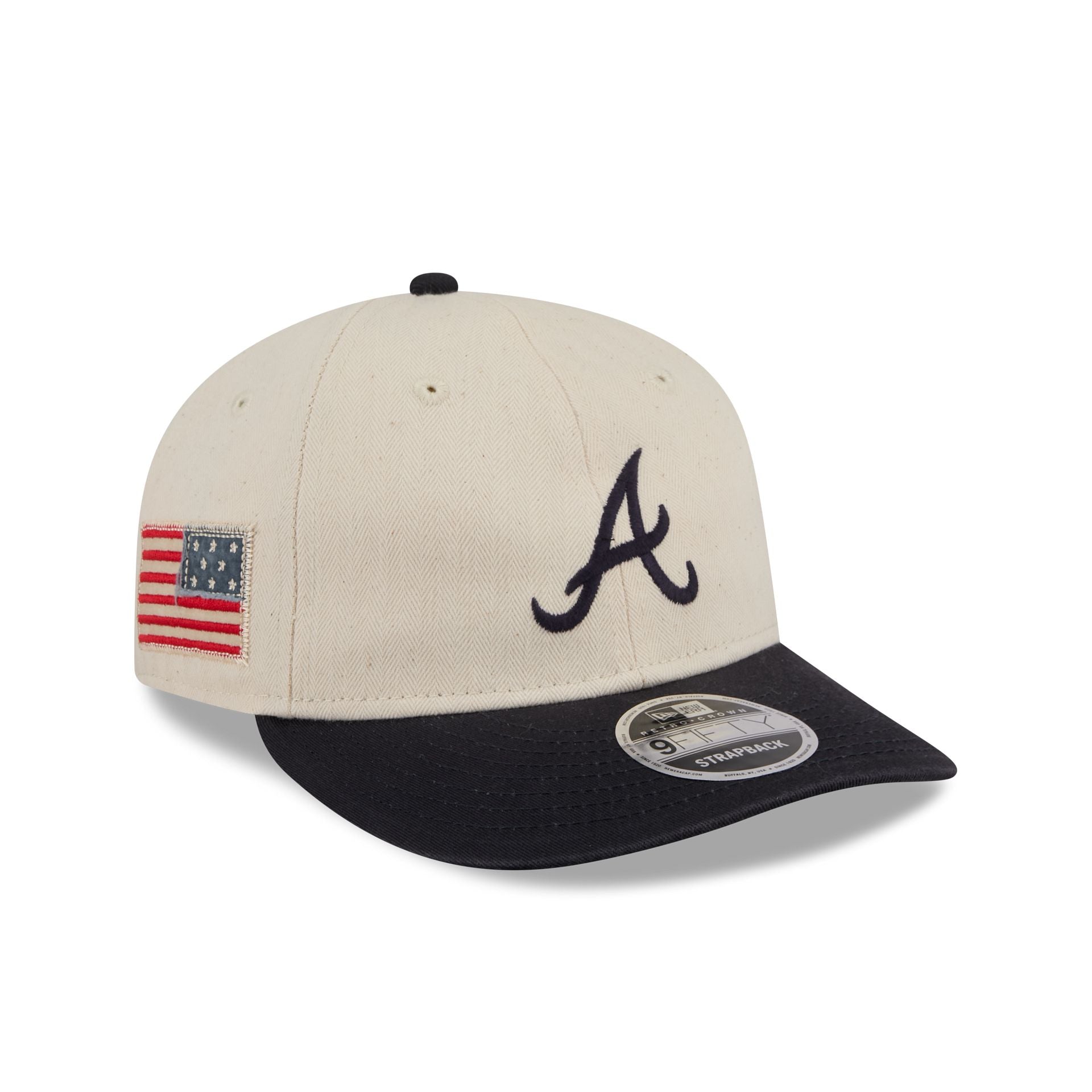 60772885_RC9FIFTY_AMRICNAHRBON950RC_ATLBRA_OTC_3QR Atlanta Braves Three Looms Americana Herringbone Retro Crown 9FIFTY Adjustable Hat - Image 1