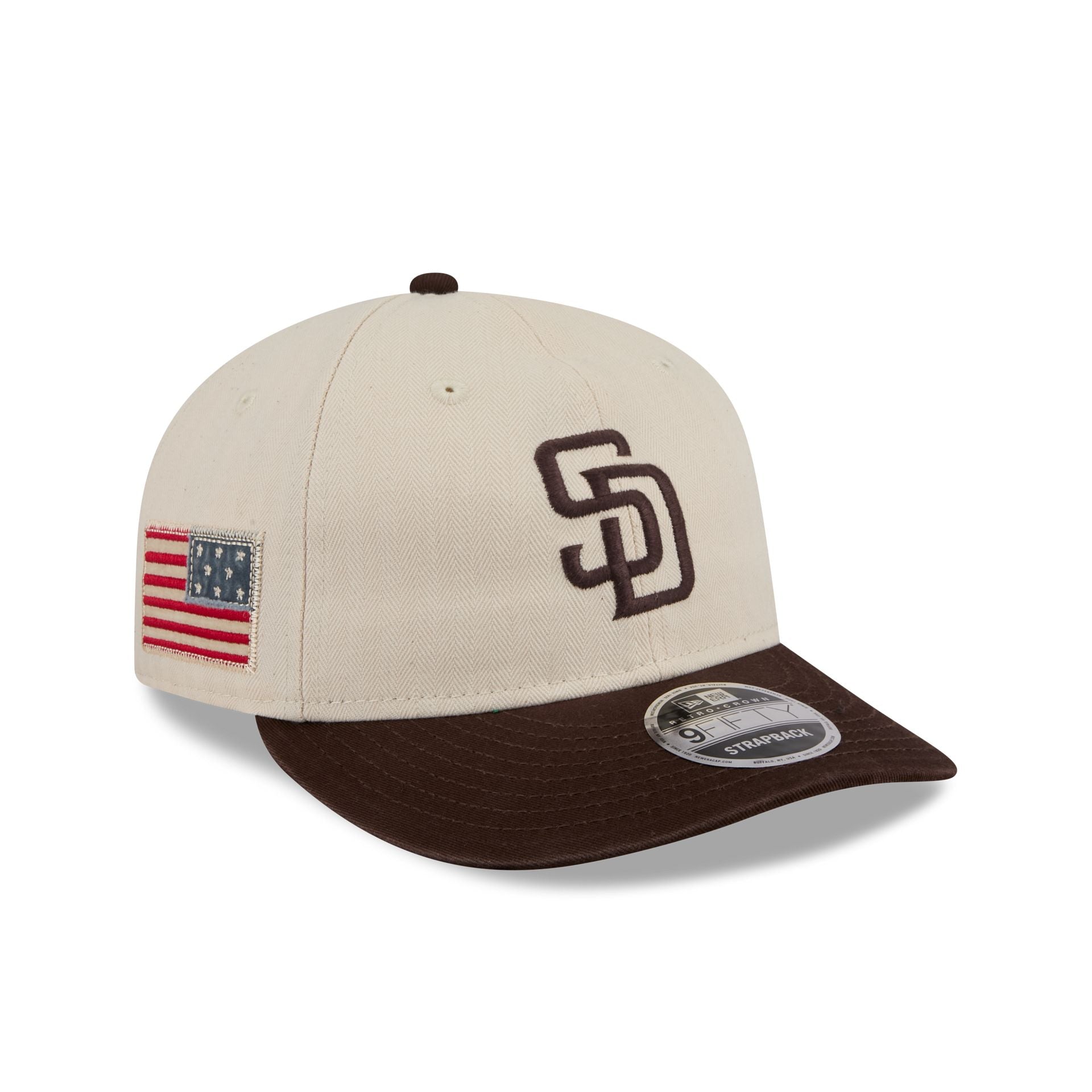 60772896_RC9FIFTY_AMRICNAHRBON950RC_SADPAD_OTC_3QR San Diego Padres Three Looms Americana Herringbone Retro Crown 9FIFTY Adjustable Hat - Image 1