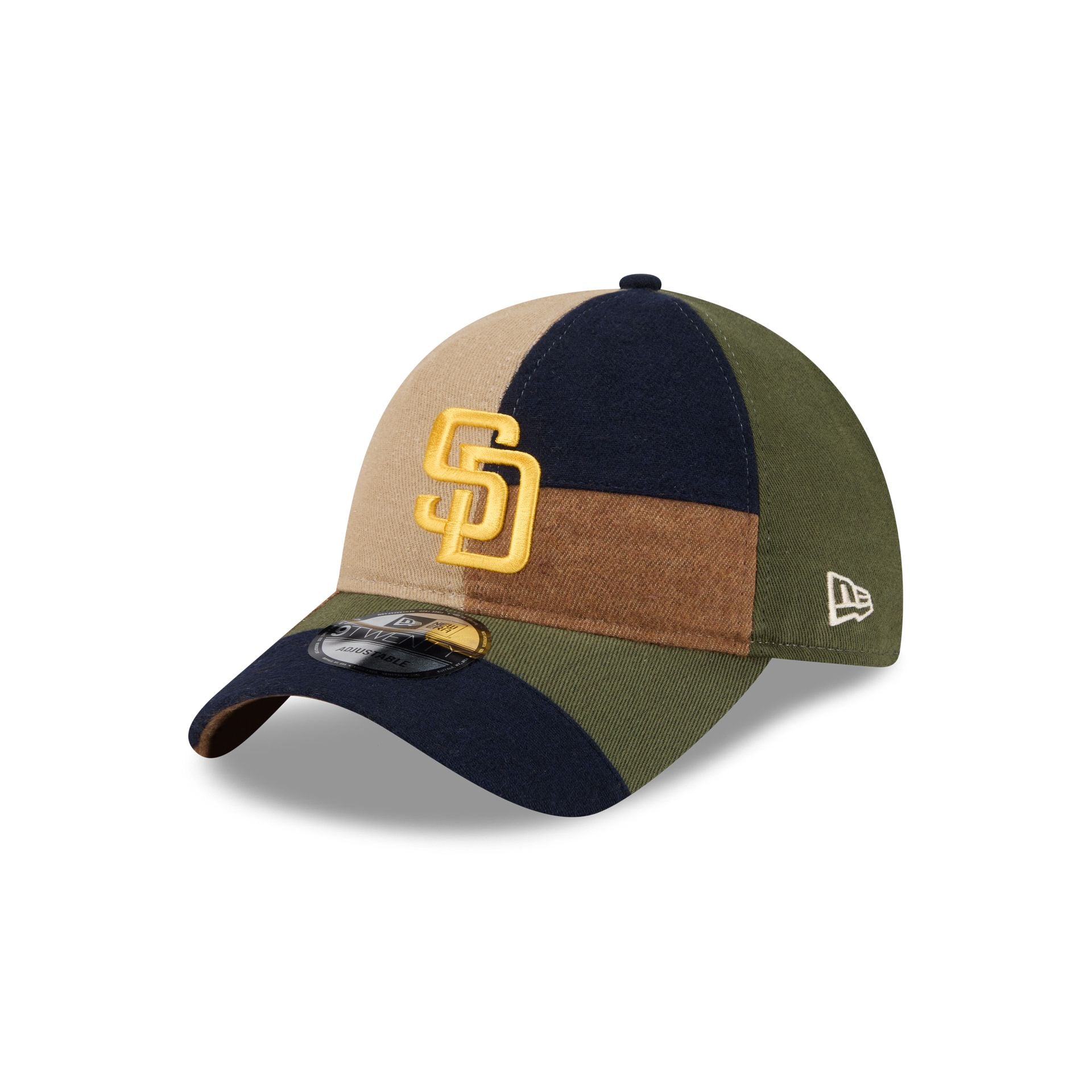 60772974_9TWENTY_PATCHWORK92029260_SADPAD_XTN_3QL San Diego Padres Three Looms Cotton Twill Patchwork 9TWENTY Adjustable Hat - Image 1