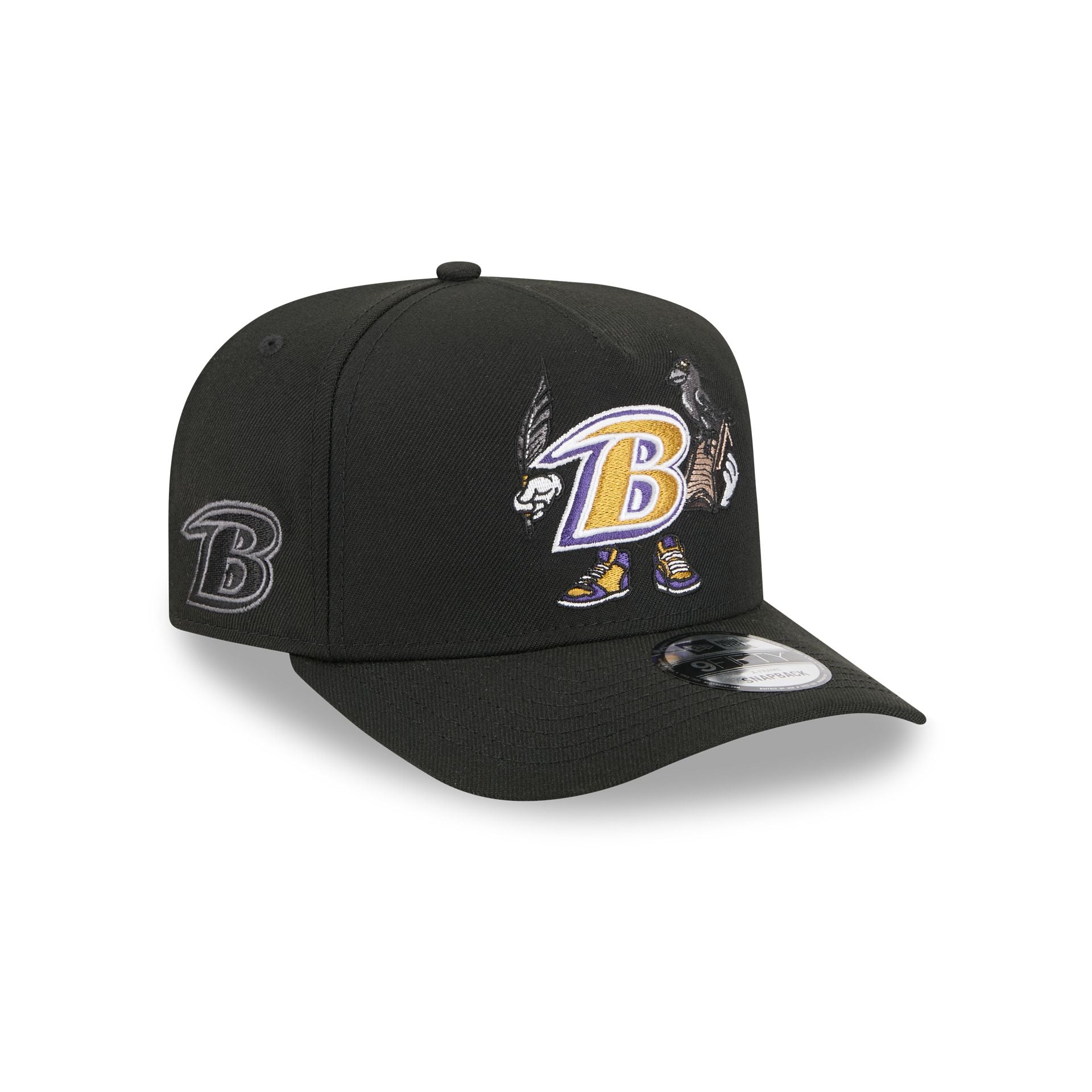 60792239_9FIFTYAF_950AFCARTOON29304_BALRAV_OTC_3QR Baltimore Ravens Cartoon 9FIFTY A-Frame Snapback Hat - Image 1