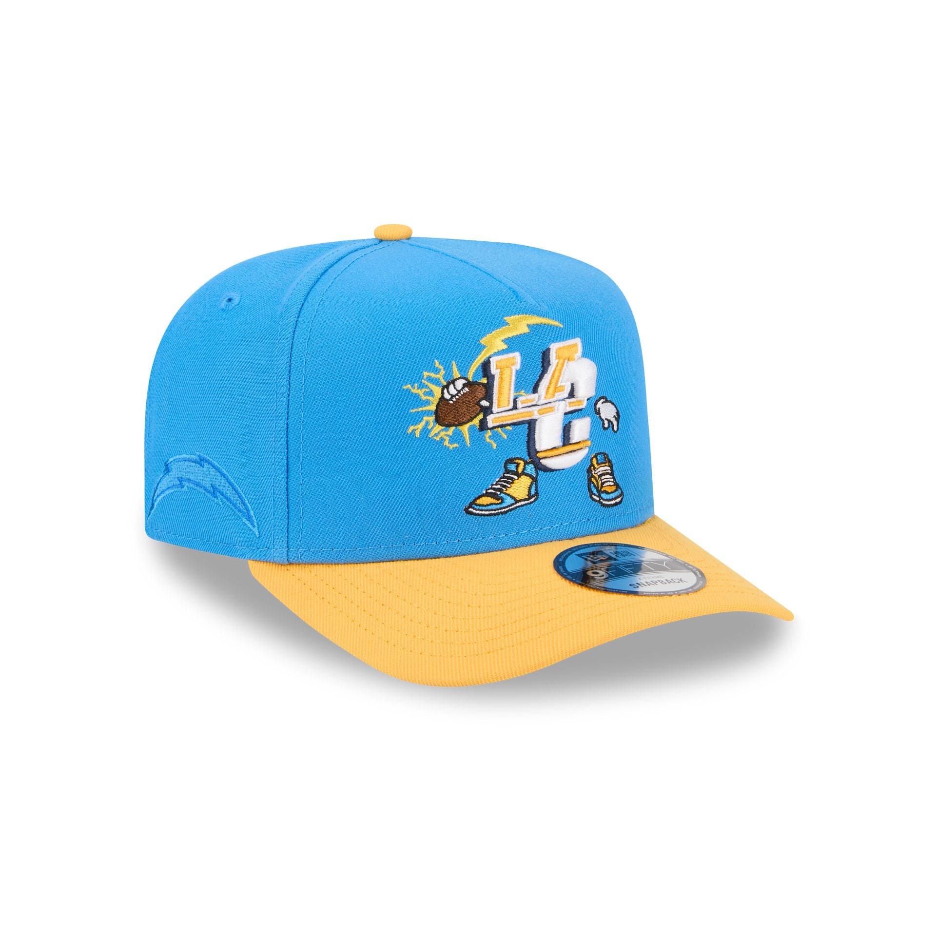 60792245_9FIFTYAF_950AFCARTOON29304_LOSCHA_OTC_3QR-1 Los Angeles Chargers Cartoon 9FIFTY A-Frame Snapback Hat - Image 1