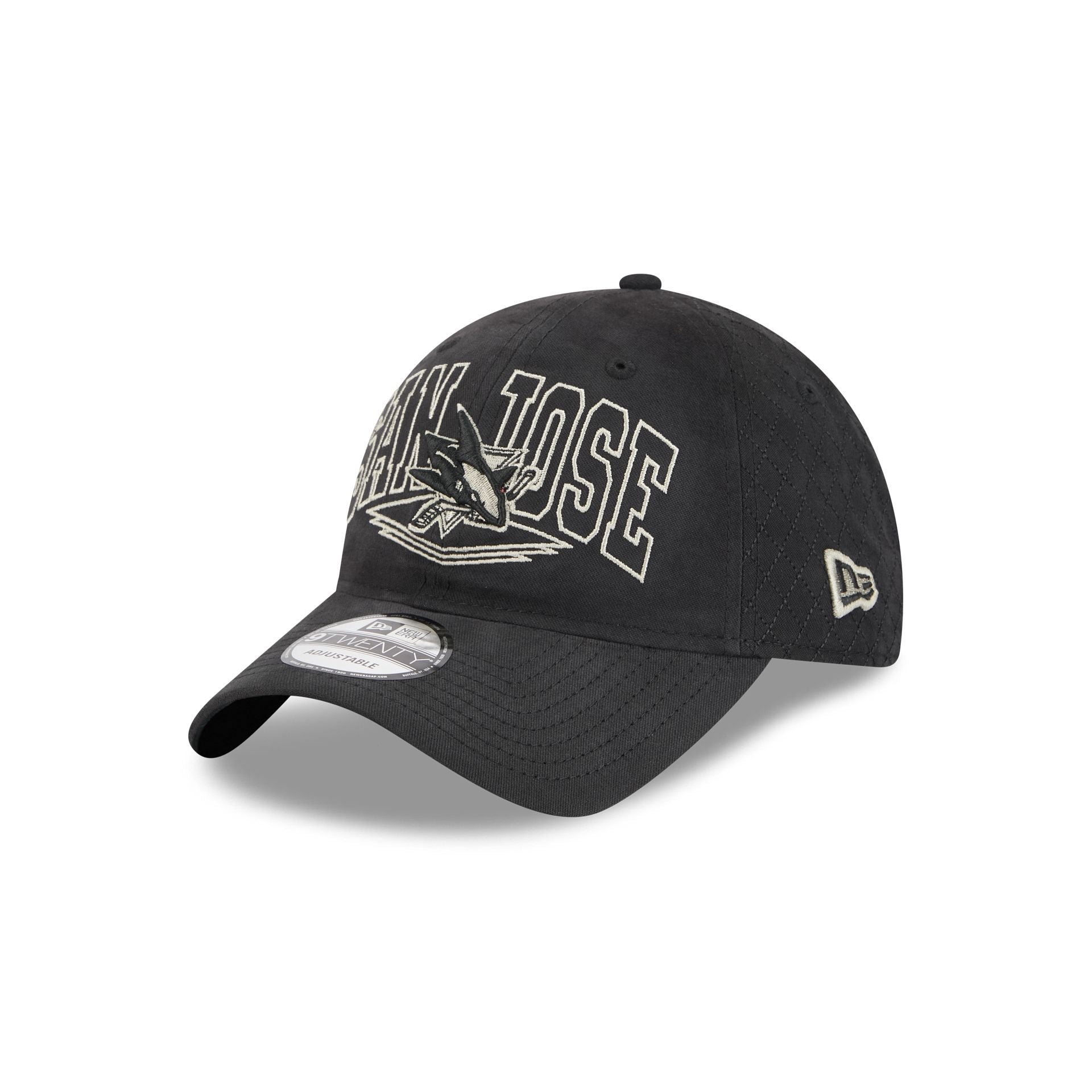60832693_9TWENTY_LifestyleEnergy_SAJSHA_OTC_3QL San Jose Sharks Quilted Wordmark 9TWENTY Adjustable Hat - Image 1