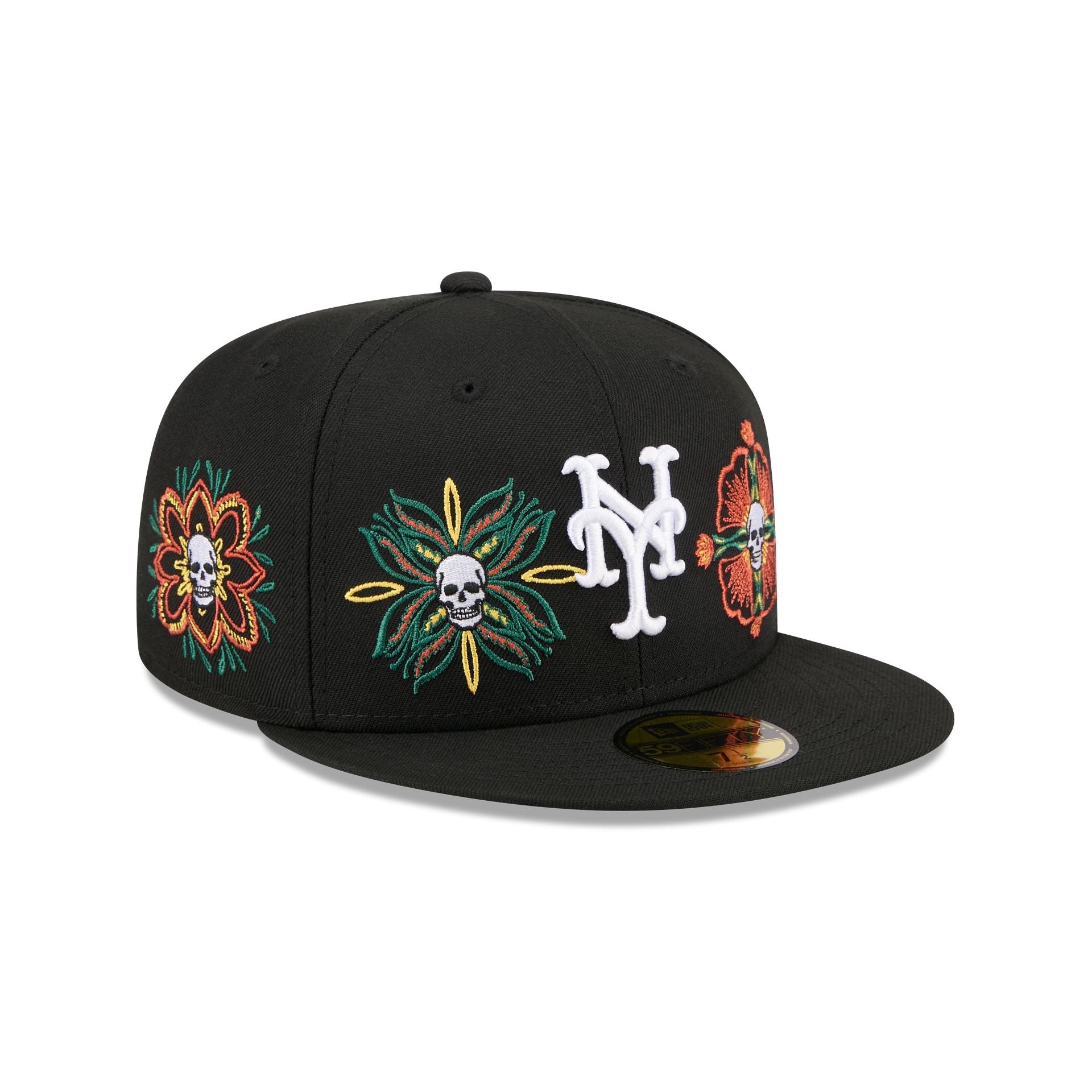60832776_59FIFTY_LifestyleEnergy_NEYMET_BLK_3QR New York Mets Day of the Dead Skull & Flowers 59FIFTY Fitted Hat - Image 1