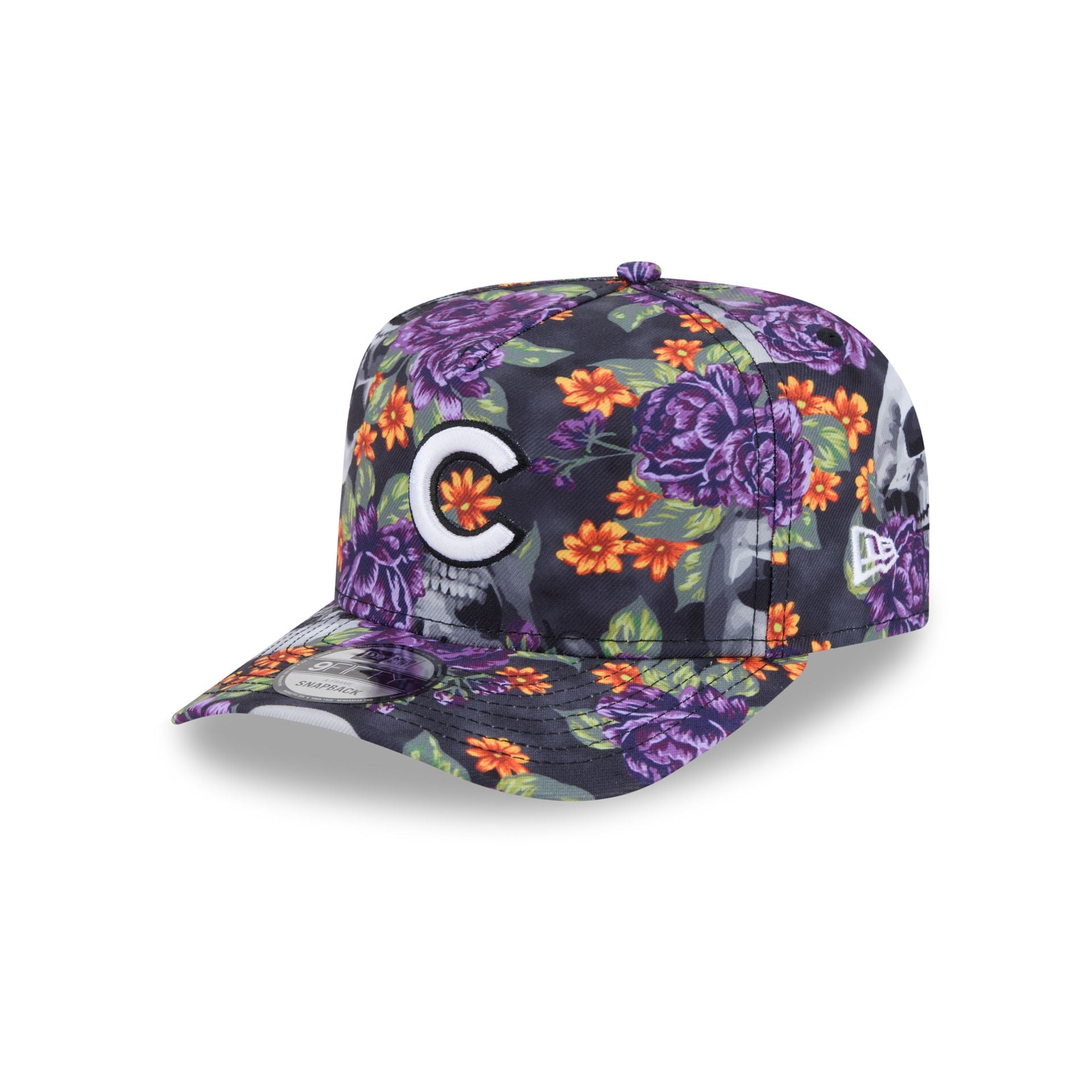 60832792_9FIFTYAF_LifestyleEnergy_CHICUB_WHI_3QL Chicago Cubs Day of the Dead Skull & Roses 9FIFTY A-Frame Snapback - Image 1