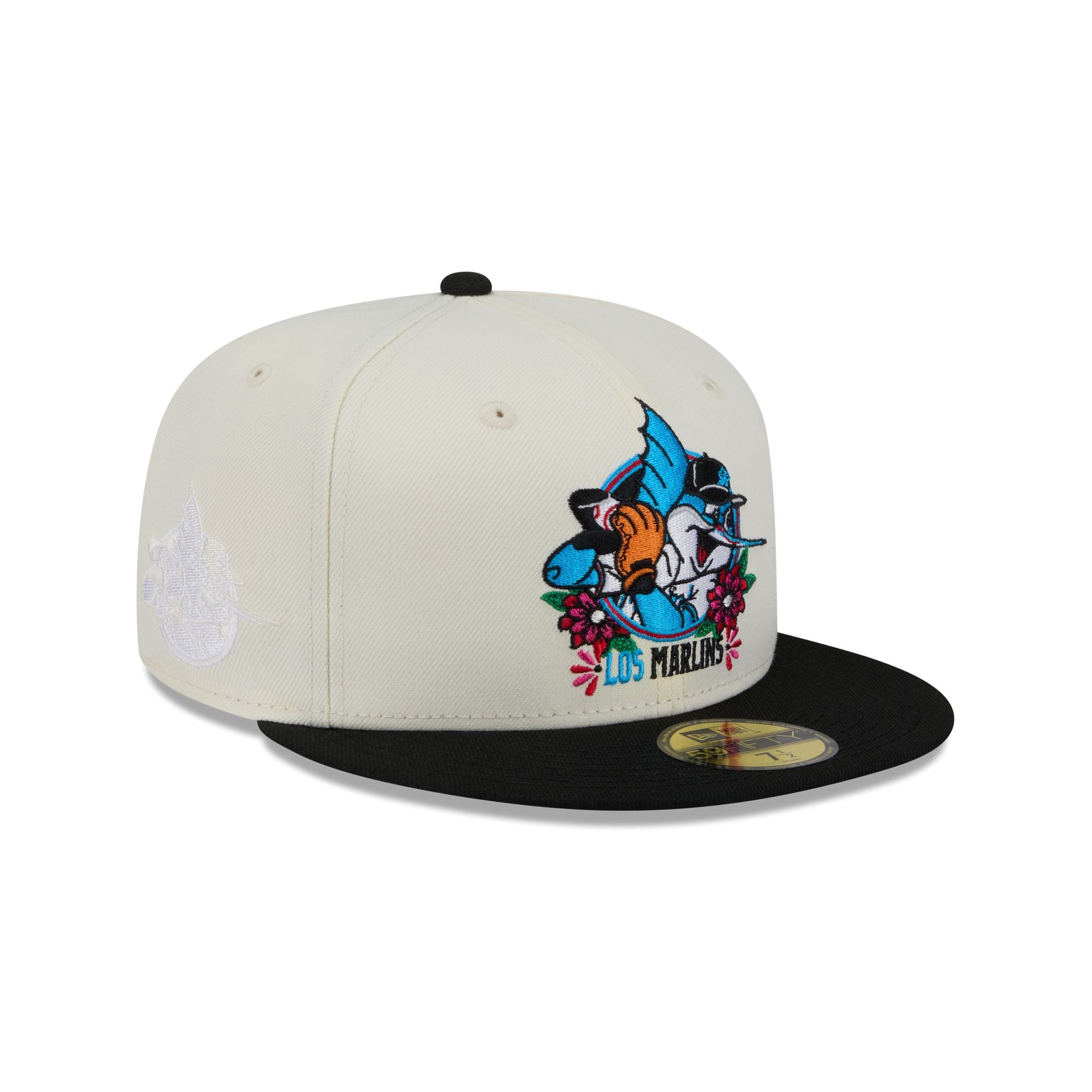 60832827_59FIFTY_LifestyleEnergy_MIAMAR_OTC_3QR Miami Marlins Day of the Dead Sugar Skull Mascot 59FIFTY Fitted Hat - Image 1
