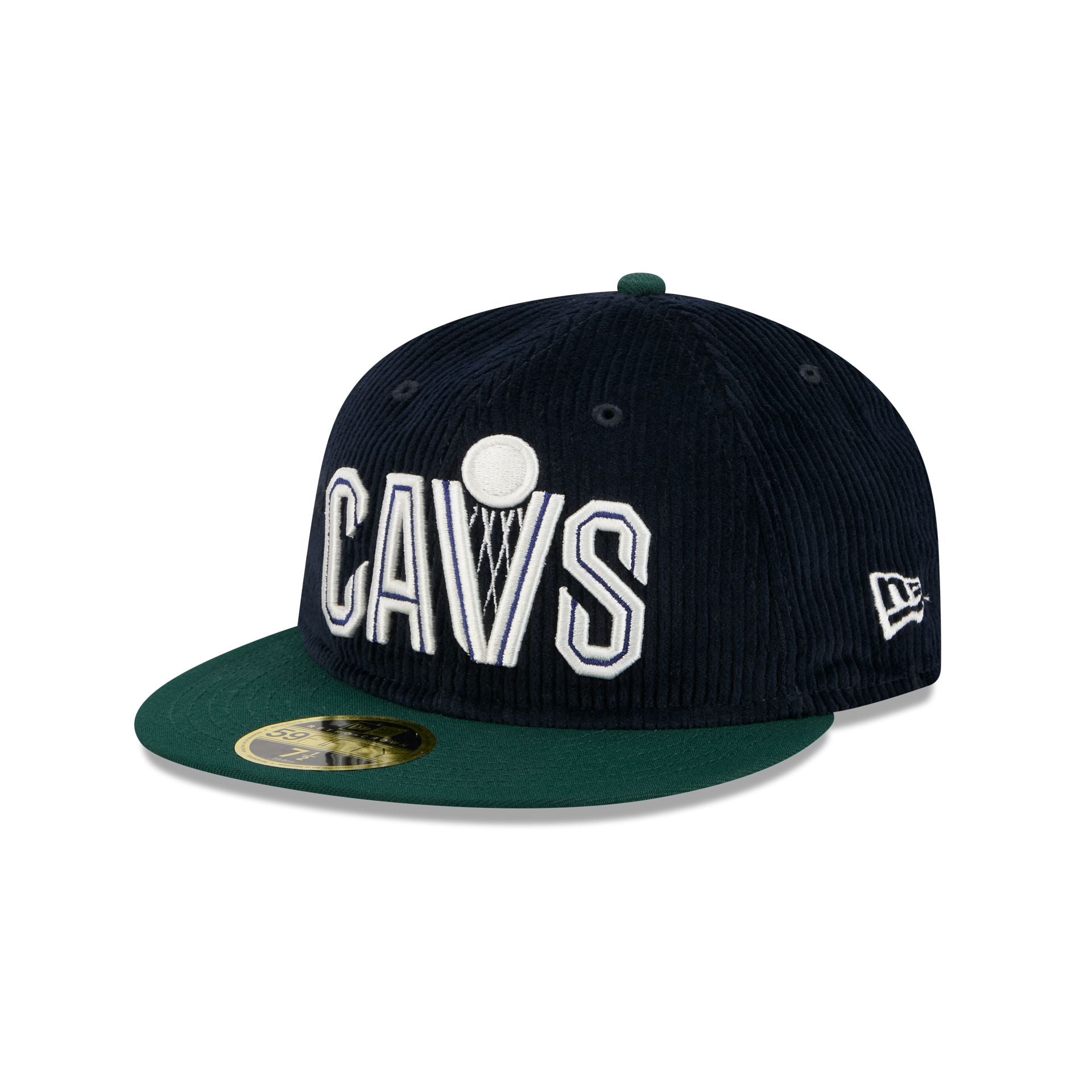 60832958_RC59FIFTY_LifestyleEnergy_CLECAV_NAV_3QL Just Caps Plaid Interior Cleveland Cavaliers Retro Crown 59FIFTY Fitted Hat - Image 1