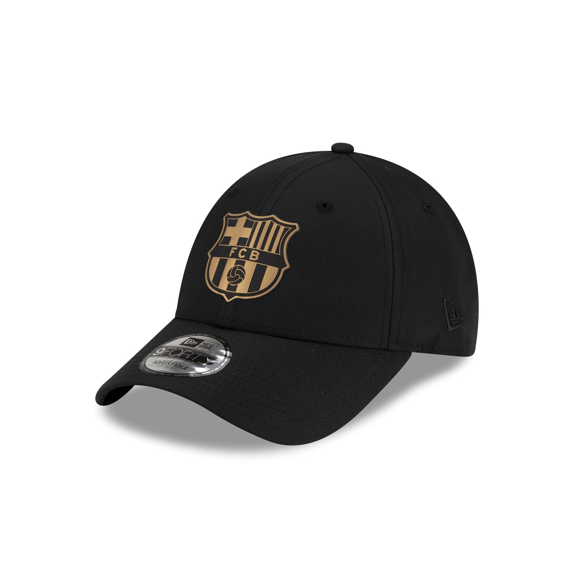 60849531_9FORTY_SOCCER25_FCBARCA_FALLEXCLUSIVES_FCBARC_BLACK_3QL FC Barcelona Black & Gold 9FORTY Adjustable Hat - Image 1