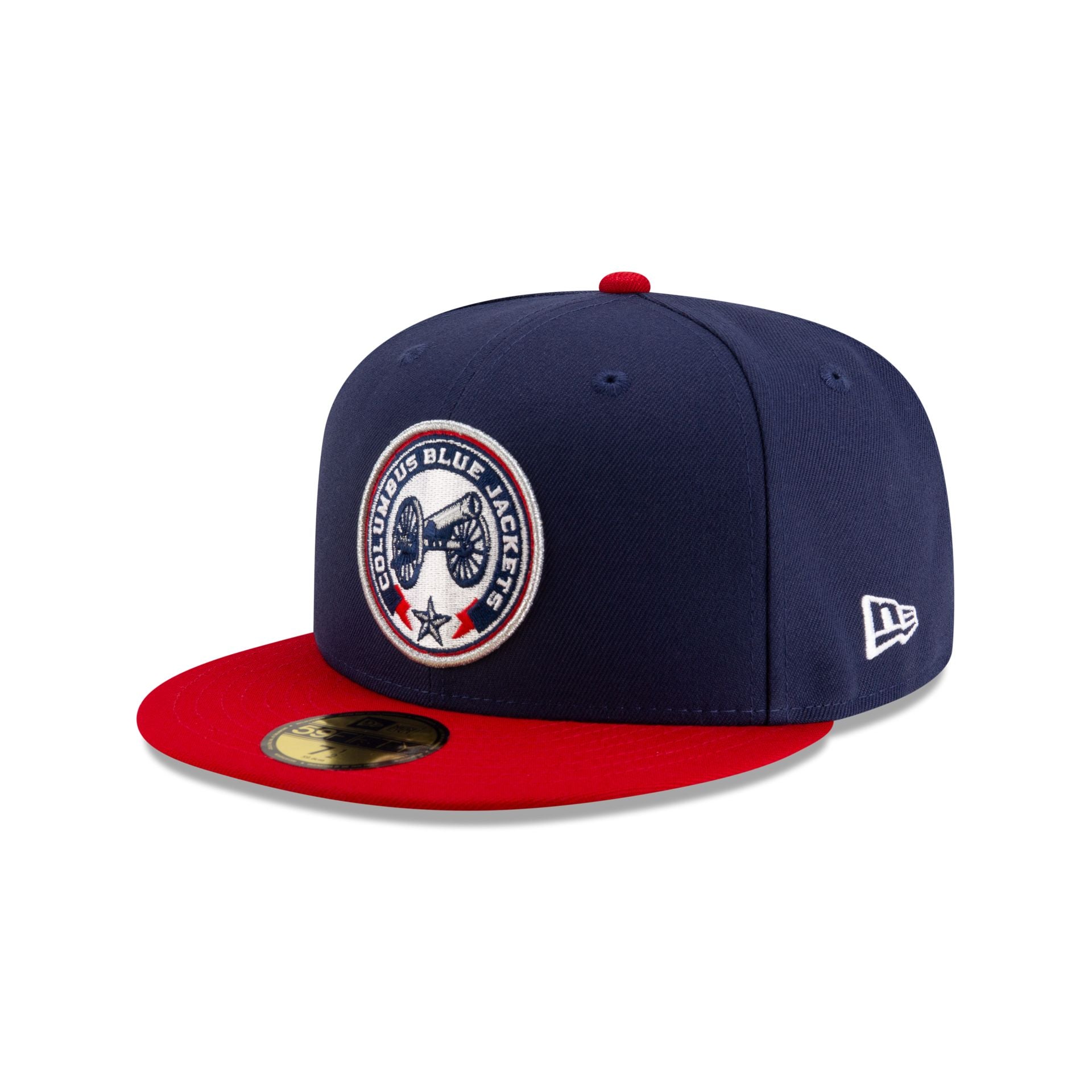 70897467_59FIFTY_NEWNHL24_COLJAC_NAV_3QL Columbus Blue Jackets Navy & Scarlet 59FIFTY Fitted Hat - Image 1