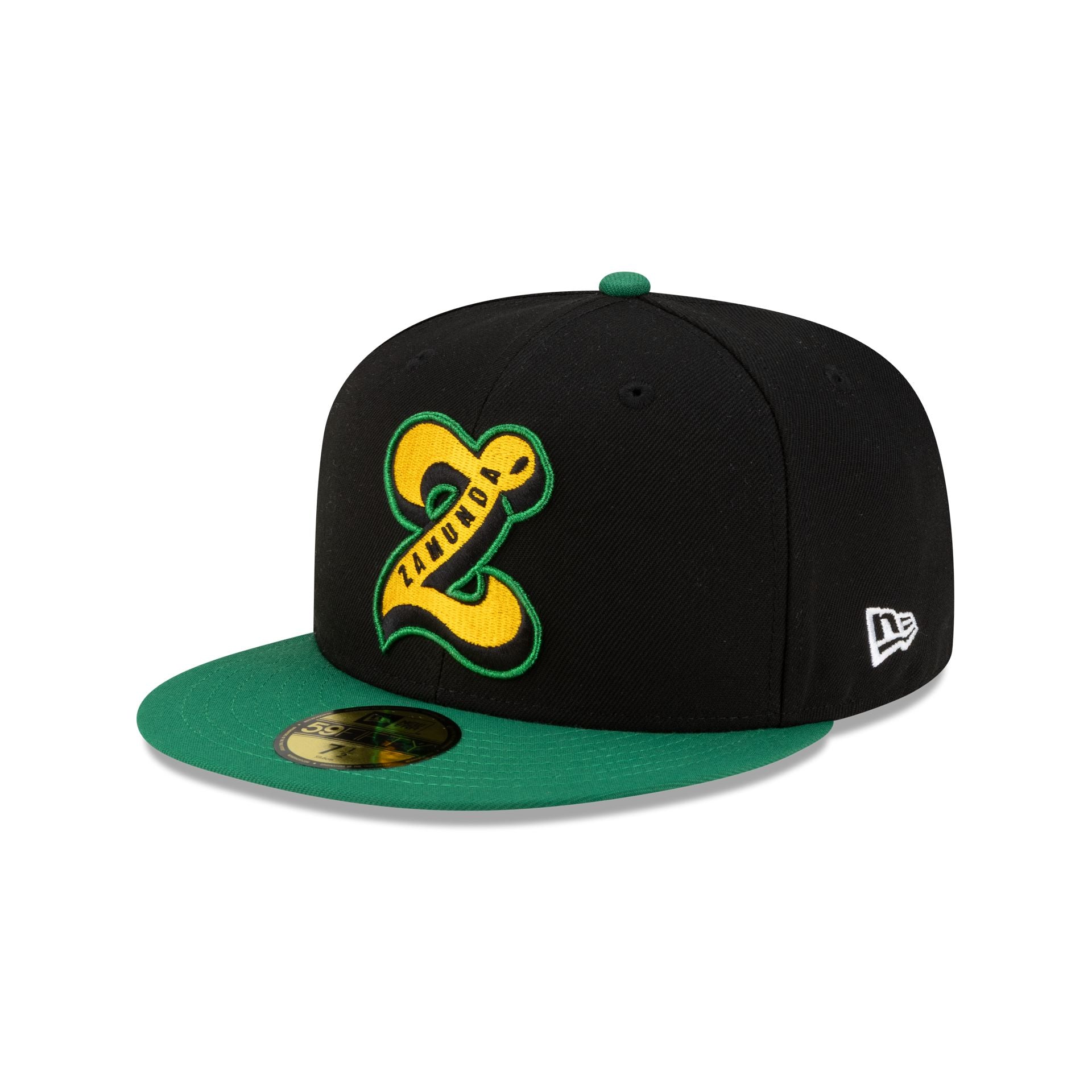 70968762_59FIFTY_AUG_GCP25_CTA_BLACK_3QL Coming to America Zamunda Black Green 59FIFTY Fitted Hat - Image 1