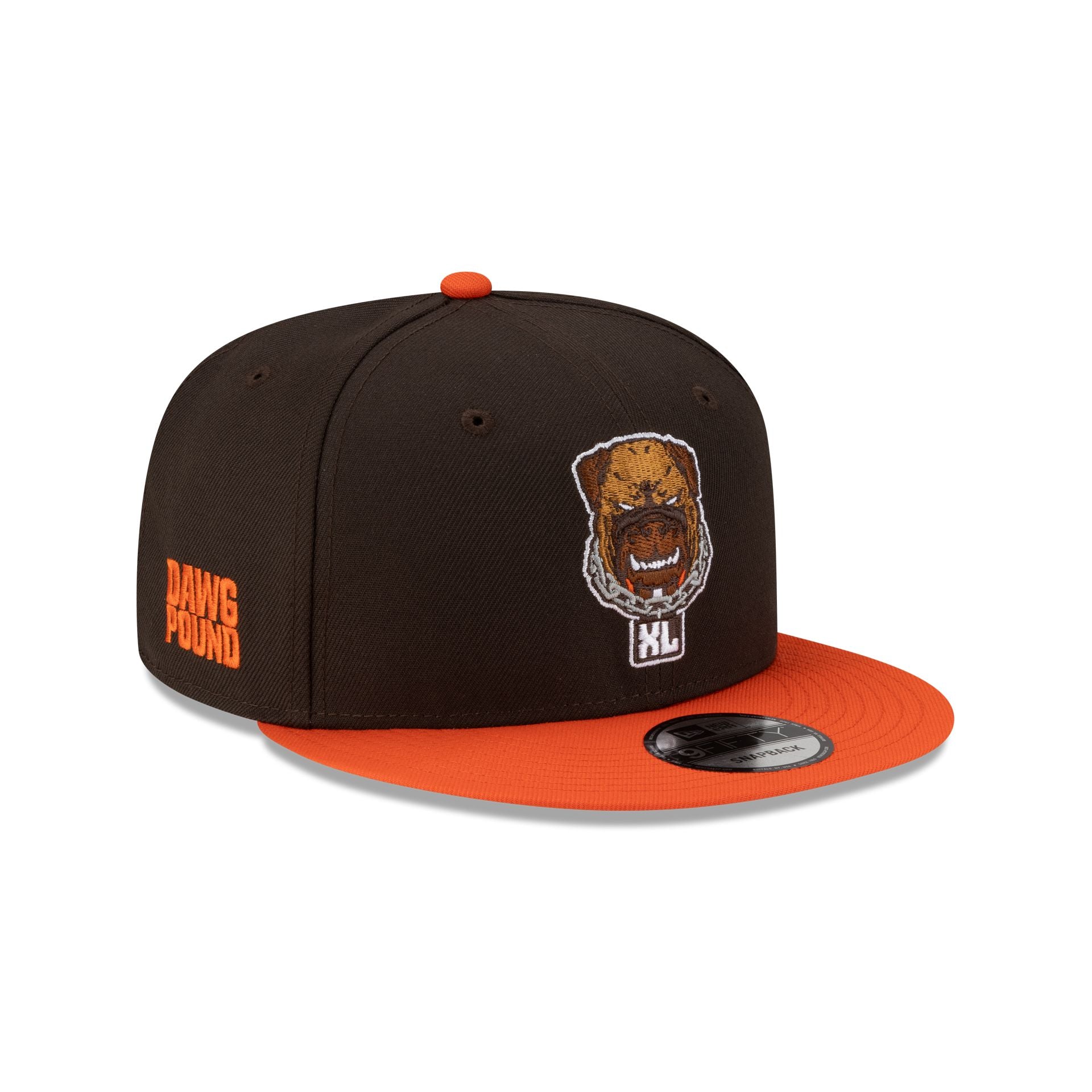 70985393_9FIFTY_40TH_ANNIVERSARY_CLEBRO_BROWN_3QR Cleveland Browns Dawg Pound 40th Anniversary 9FIFTY Snapback Hat - Image 1