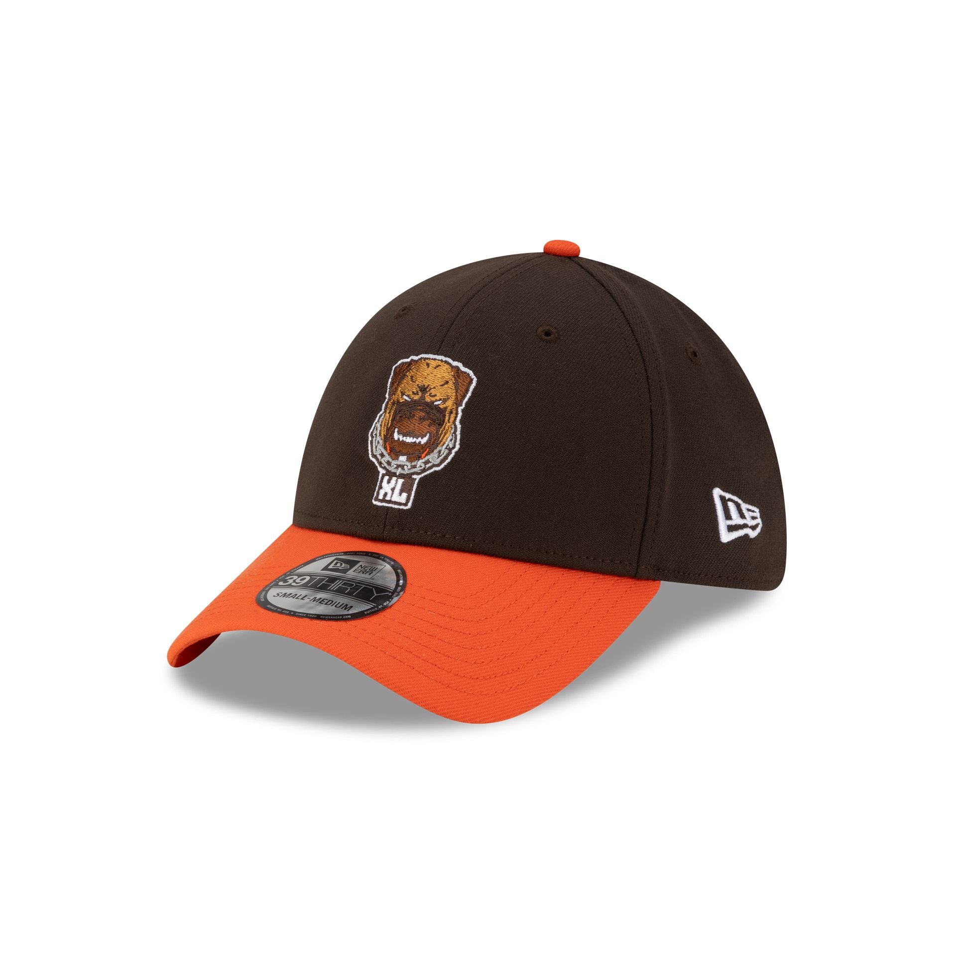 70985558_39THIRTY_40TH_ANNIVERSARY_CLEBRO_BROWN_3QL Cleveland Browns Dawg Pound 40th Anniversary 39THIRTY Stretch Fit Hat - Image 1